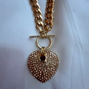 Rose gold crystal heart toggle necklace